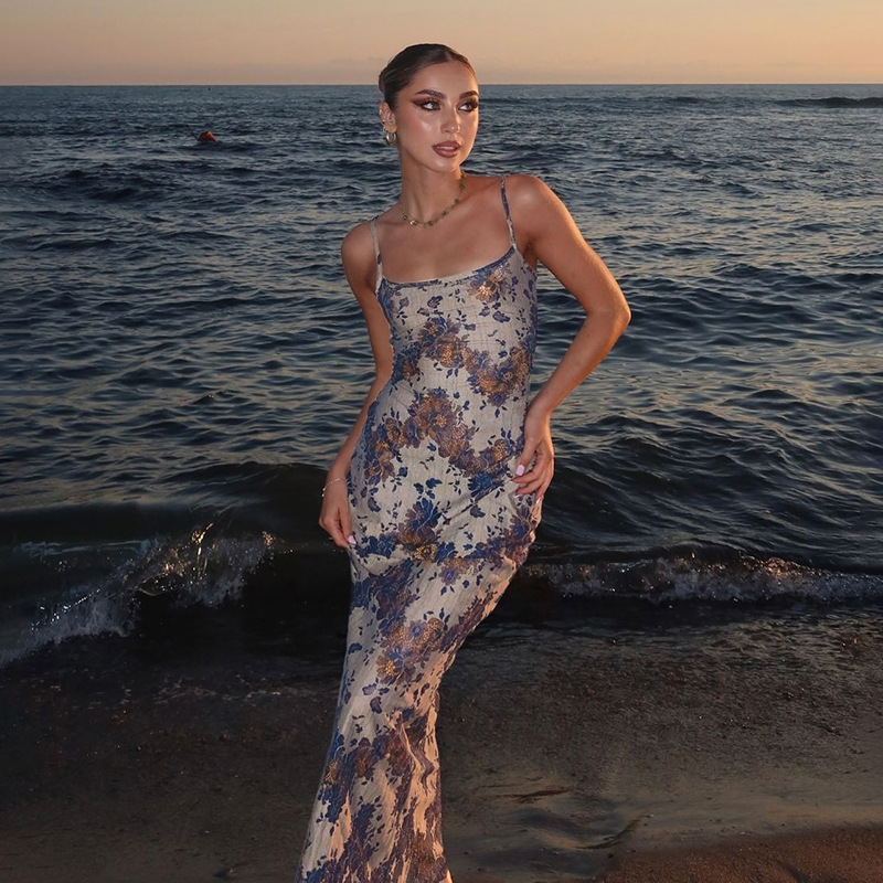 Vestido Con Tirantes Estampado De Poliéster