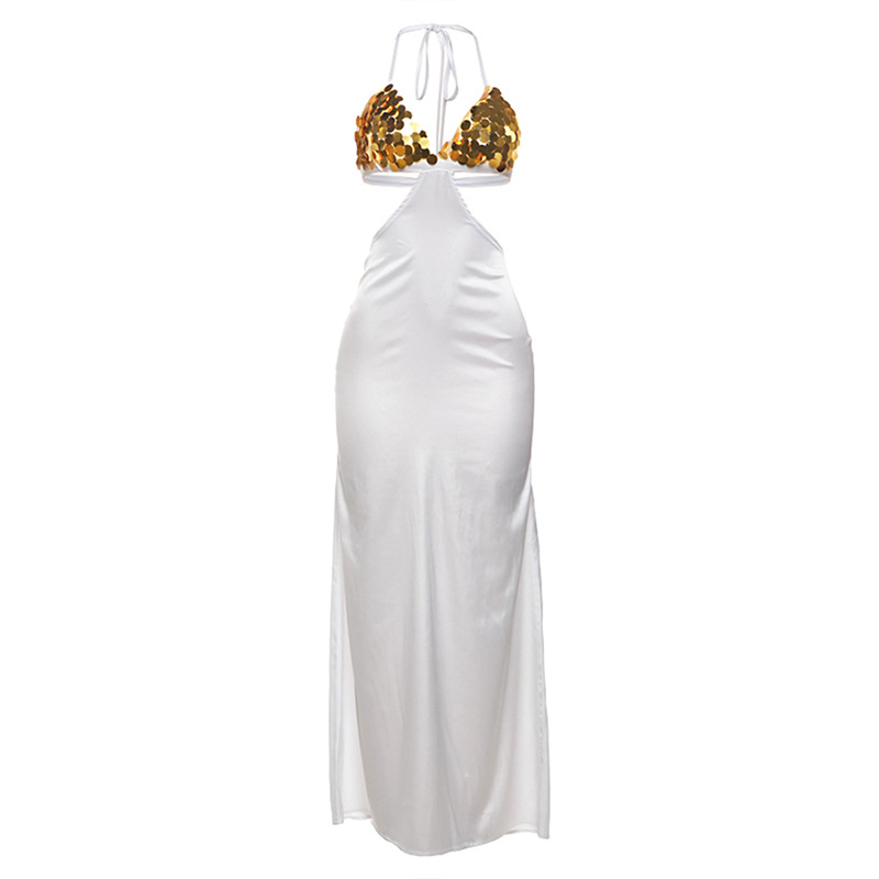 Vestido Halter Con Escote En V Y Lentejuelas De Poliéster