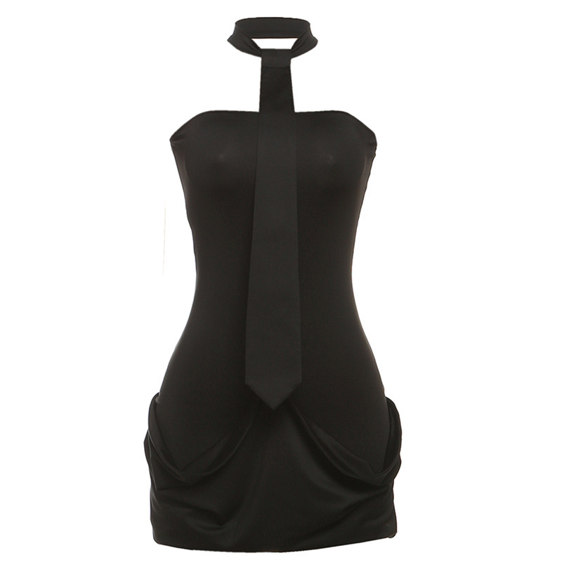 Falda De Poliéster Con Cuello Halter Y Lazo