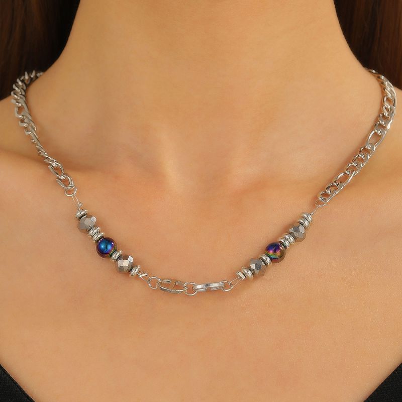 Collar De Cadena De Cuentas Geométricas De Aleación Para Hombres