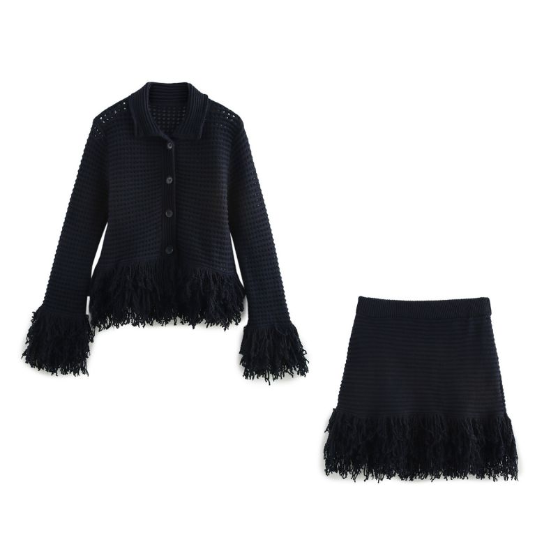 Chaqueta De Punto Con Solapa Con Flecos