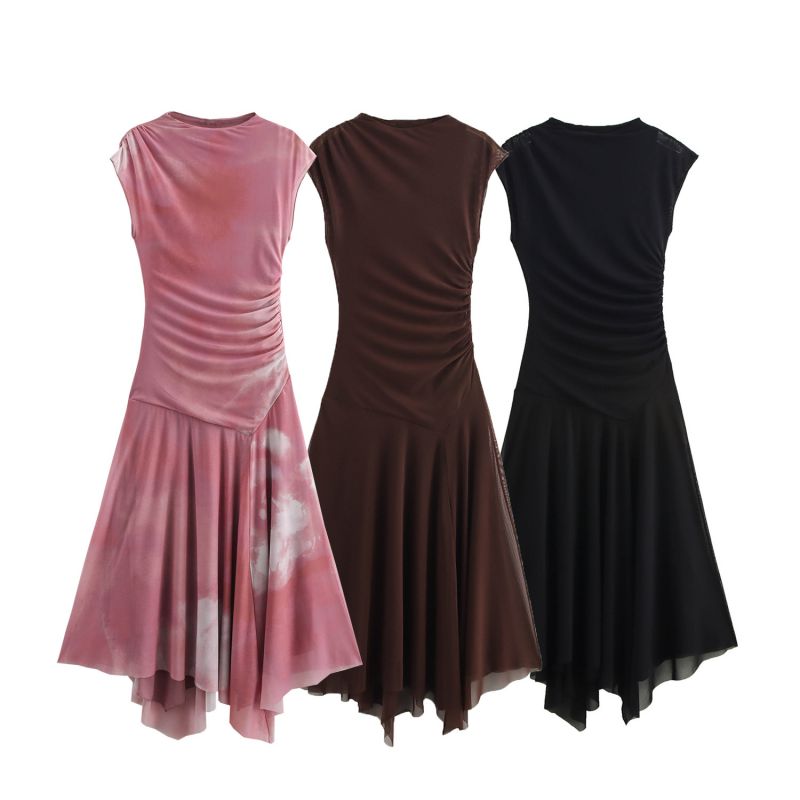Vestido Largo De Tul Plisado Sin Mangas