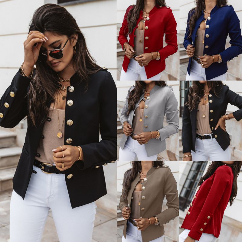 Chaqueta De Algodón Con Botones Y Cuello Alto