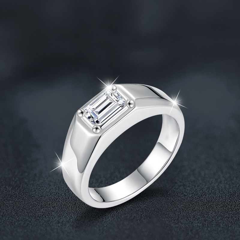 Anillo Cuadrado De Diamantes De Plata