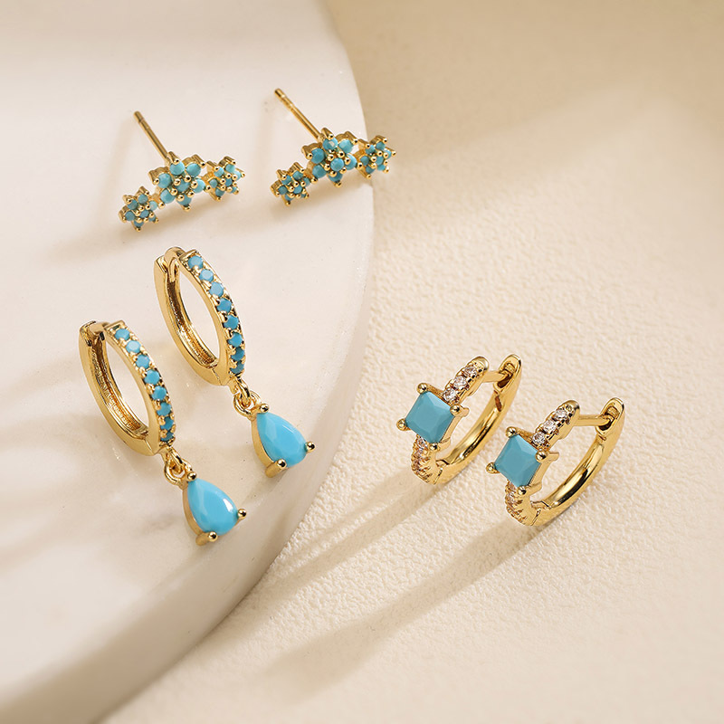 Conjunto De Pendientes Geométricos De Cobre Y Diamantes