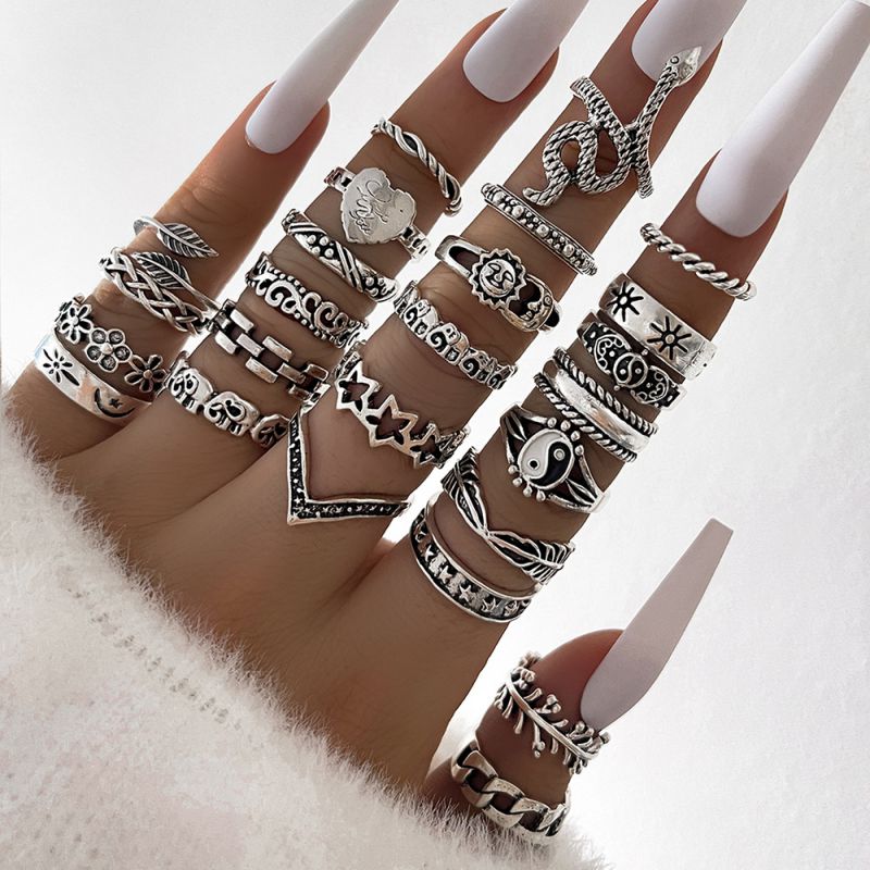 Juego De Anillos De Hoja De Amor Bagua Con Aceite De Elefante En Forma De Serpiente De Aleación Que Gotea