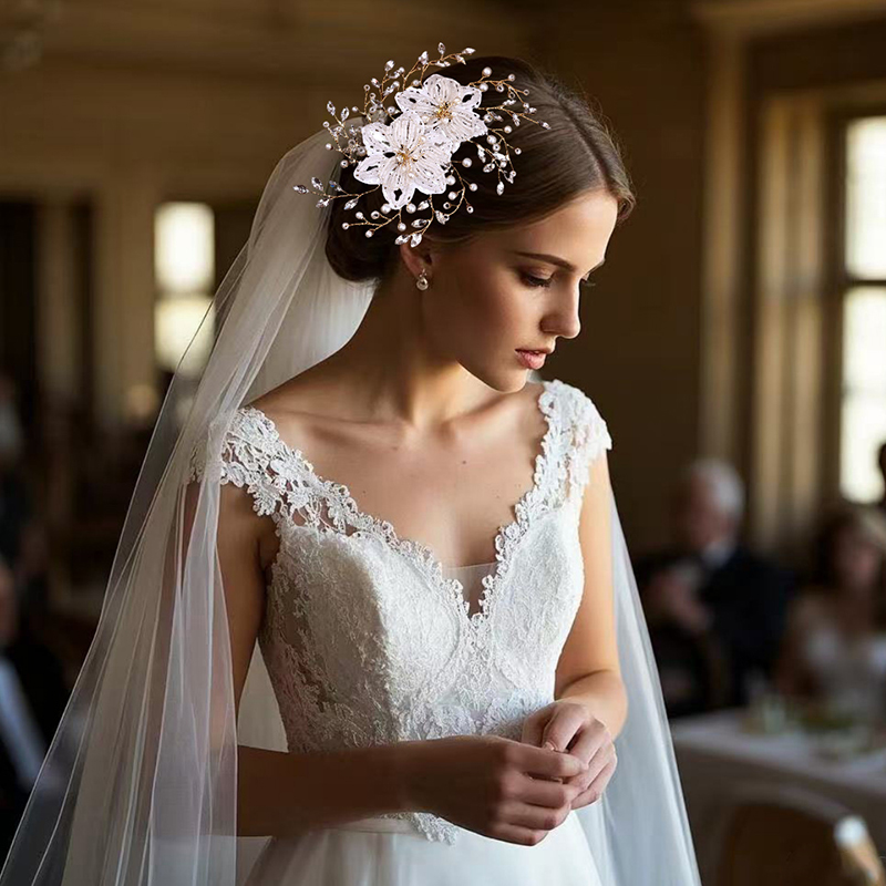 Diadema De Flores Tejidas Con Perlas