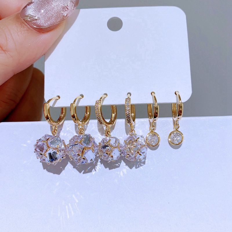 Juego De Pendientes De Cobre Con Forma De Bola De Diamante