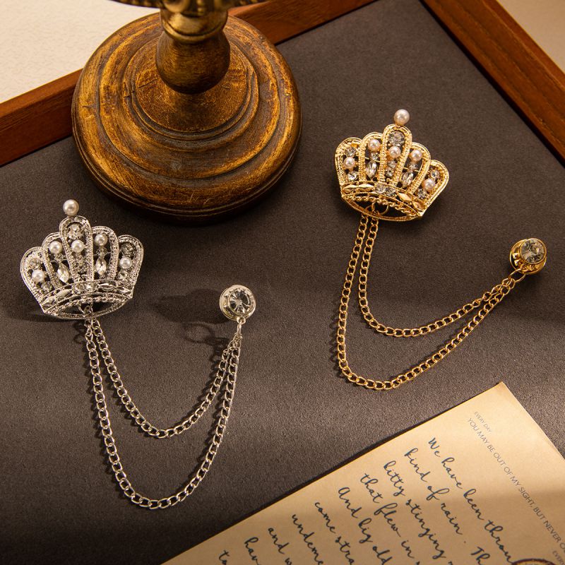 Broche De Corona De Perlas Y Diamantes De Aleación