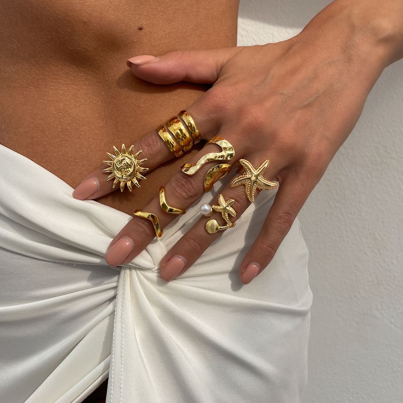Juego De Anillos Irregulares Geométricos De Aleación