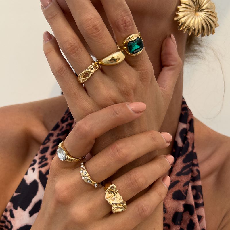 Juego De Anillos Geométricos De Aleación De Diamantes