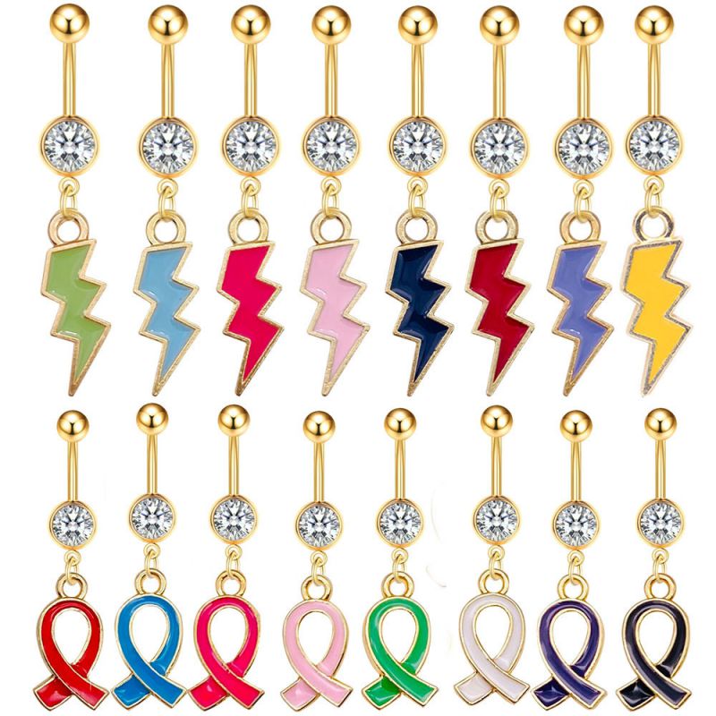 Piercing Para Ombligo Con Cruz De Diamantes De Acero Inoxidable