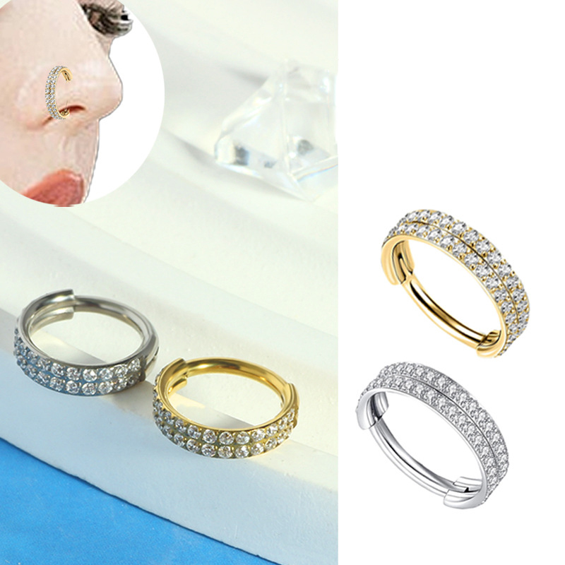 Anillo Nasal Perforado Redondo Con Diamantes De Acero Y Titanio