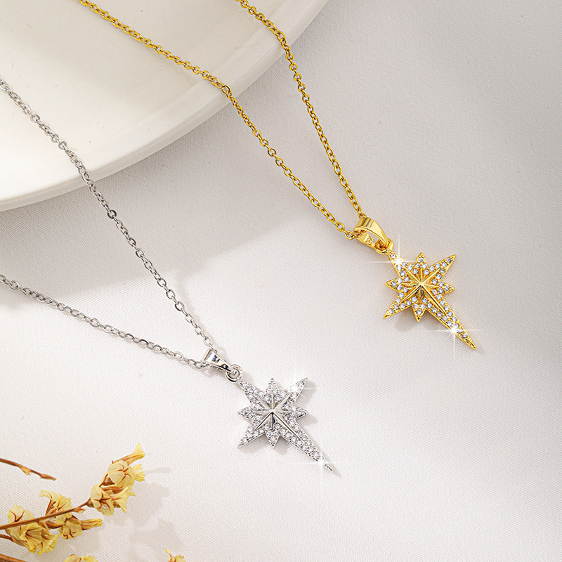 Collar De Estrella De Diamantes De Acero De Titanio