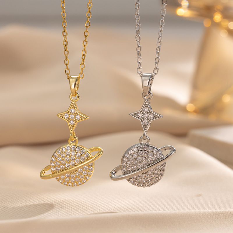 Collar De Planeta De Diamantes De Acero De Titanio