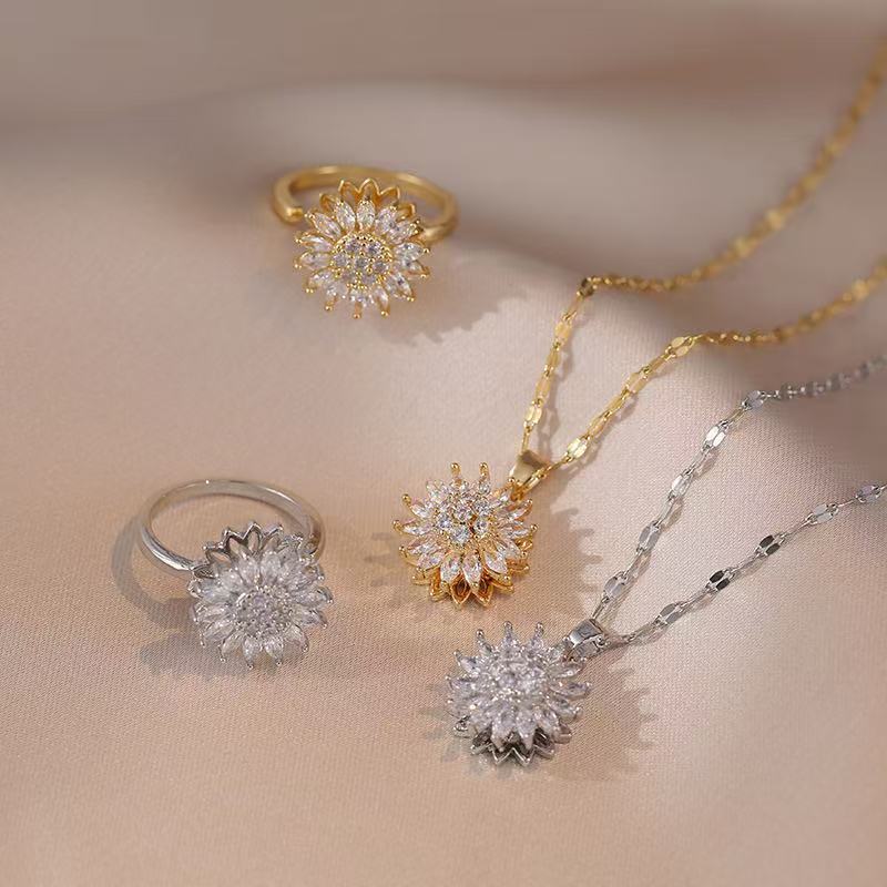 Anillo De Flor De Diamante De Acero De Titanio