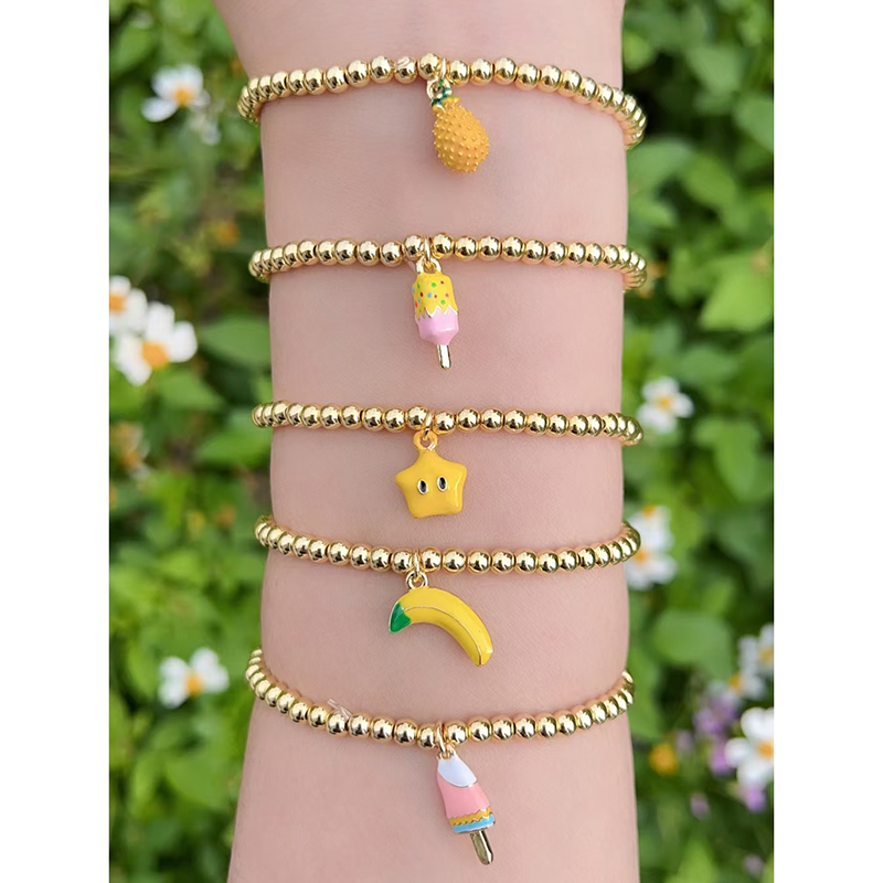 Pulsera De Helado De Fruta Con Cuentas De Cobre Bañadas En Oro