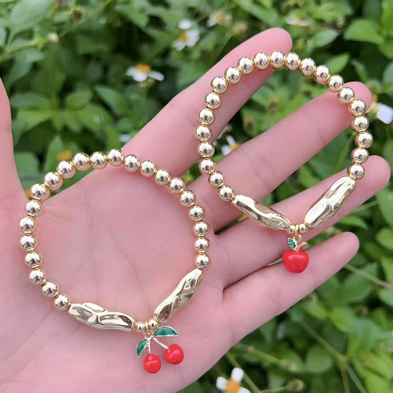 Pulsera De Manzana Con Cuentas De Cobre Bañadas En Oro