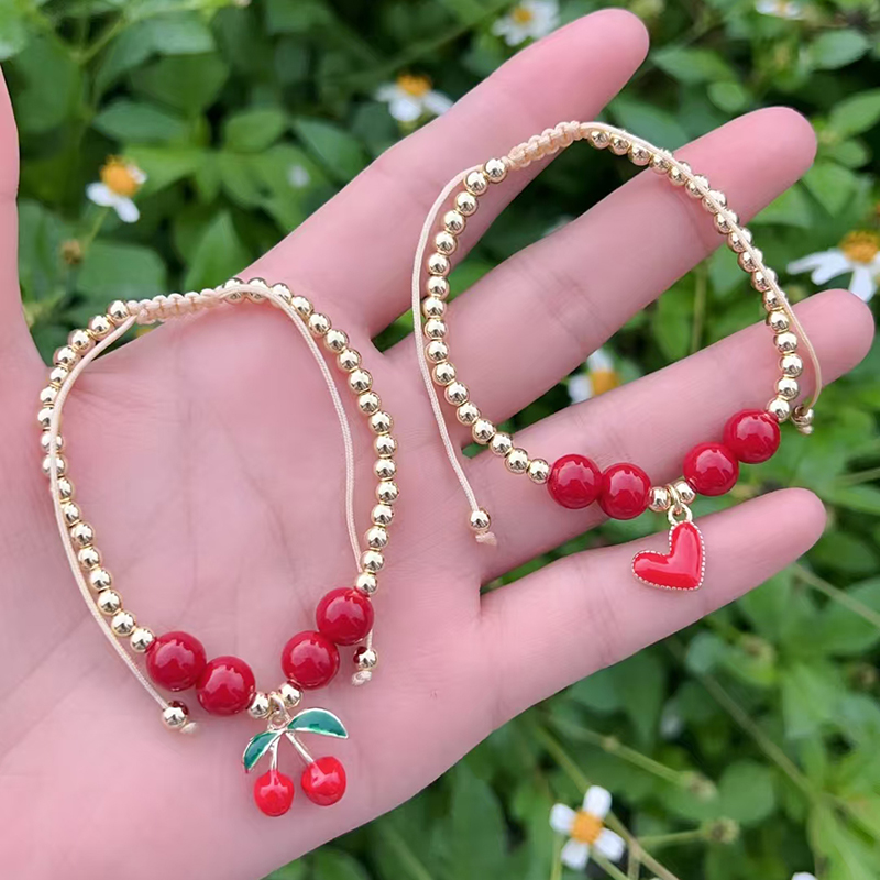 Pulsera De Corazón Con Cuentas De Cobre Bañadas En Oro