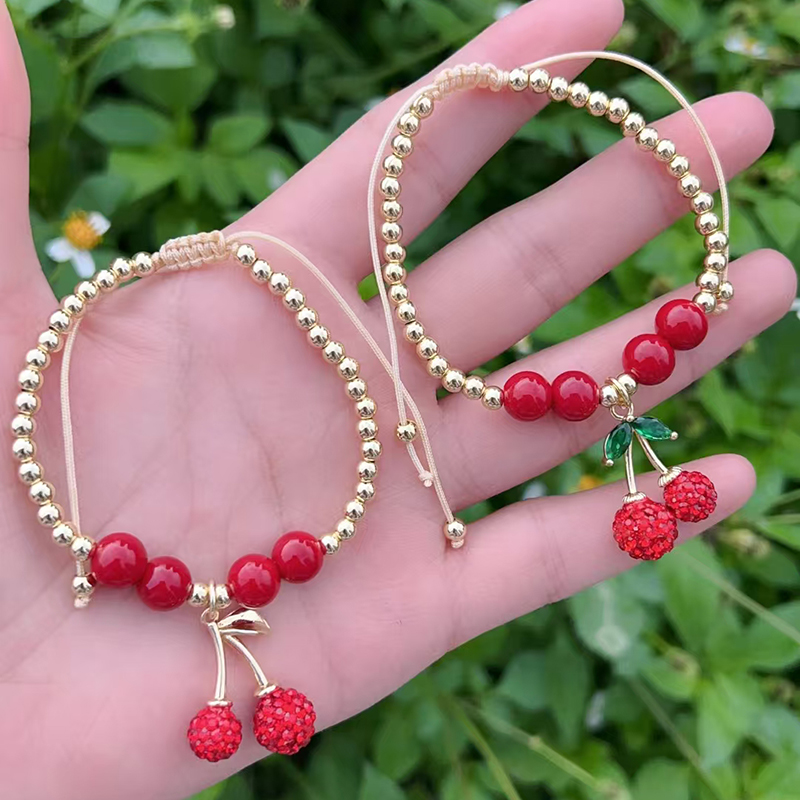 Pulsera De Cerezas Con Cuentas De Cobre Bañadas En Oro