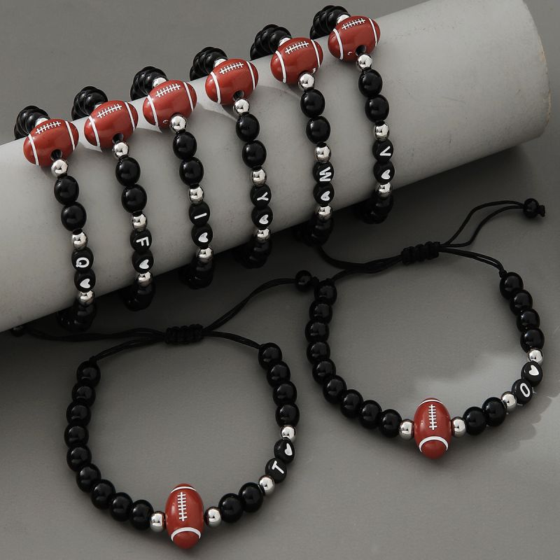 Pulsera De Fútbol Con Cuentas De Vidrio Para Hombre