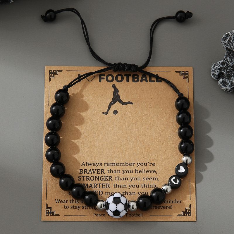 Pulsera De Fútbol Con Cuentas Redondas Para Hombre
