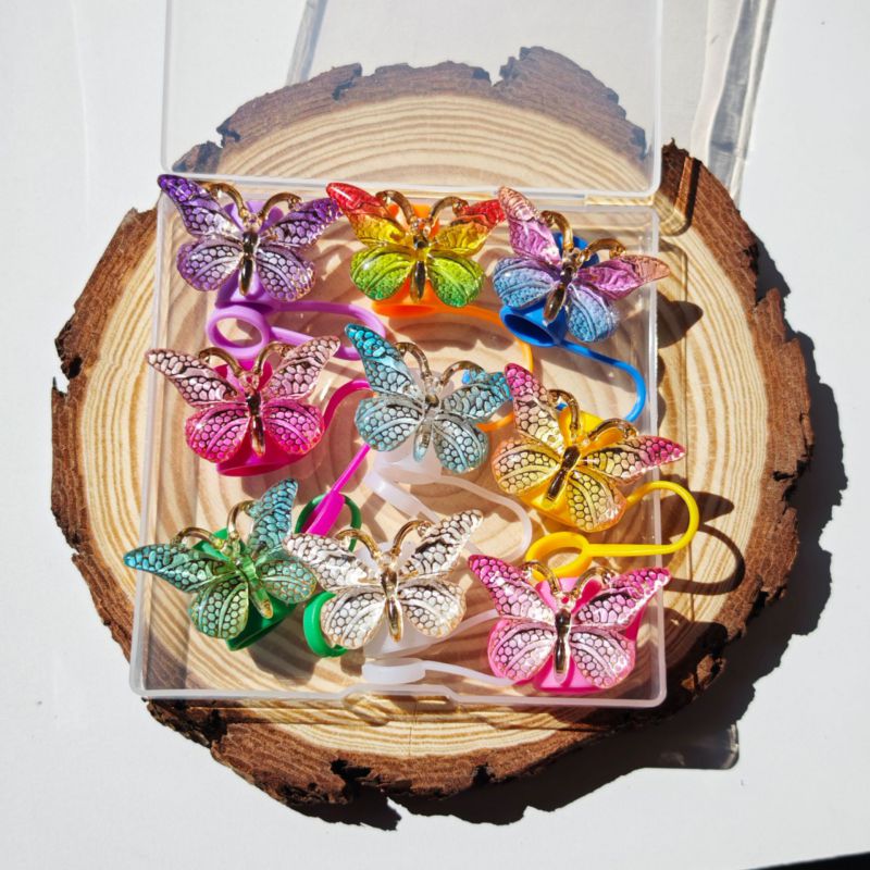 Juego De Portapajitas Con Forma De Mariposa De Resina