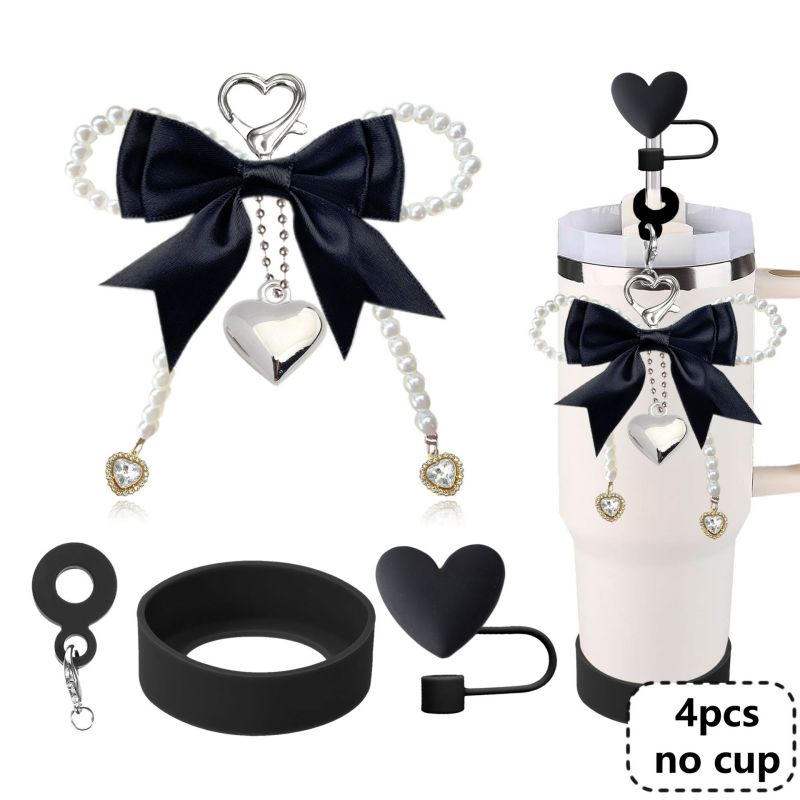 Conjunto De Sombrero De Paja Con Lazo De Perla Y Corazón De Aleación