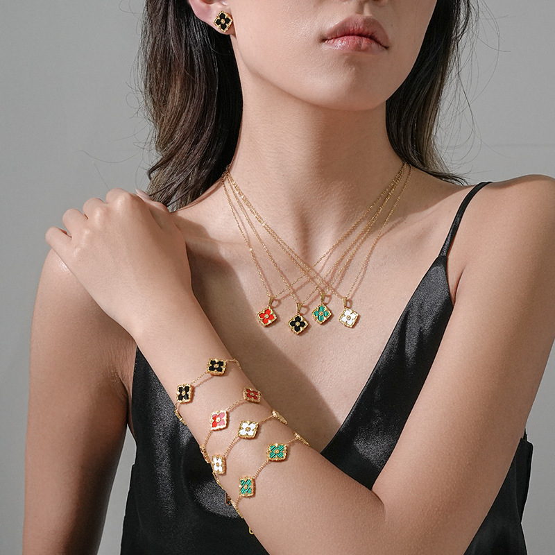 Conjunto De Pendientes Pulsera Y Collar Con Pétalos De Diamantes De Acero De Titanio