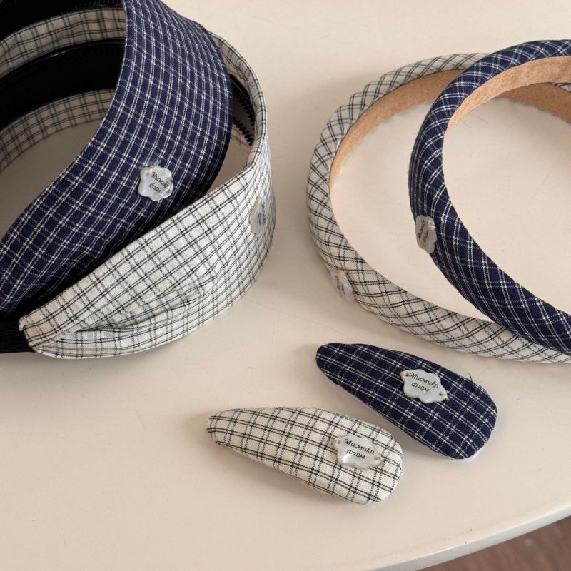 Diadema De Tela A Cuadros Con Borde Fino