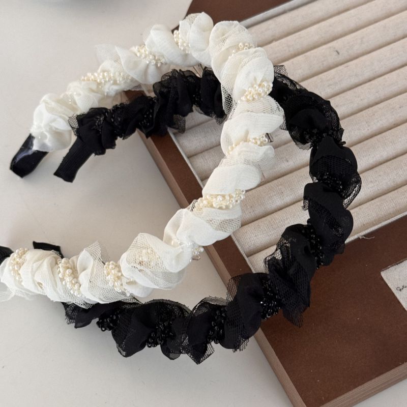 Diadema De Tela Con Malla Plisada Y Borde Fino