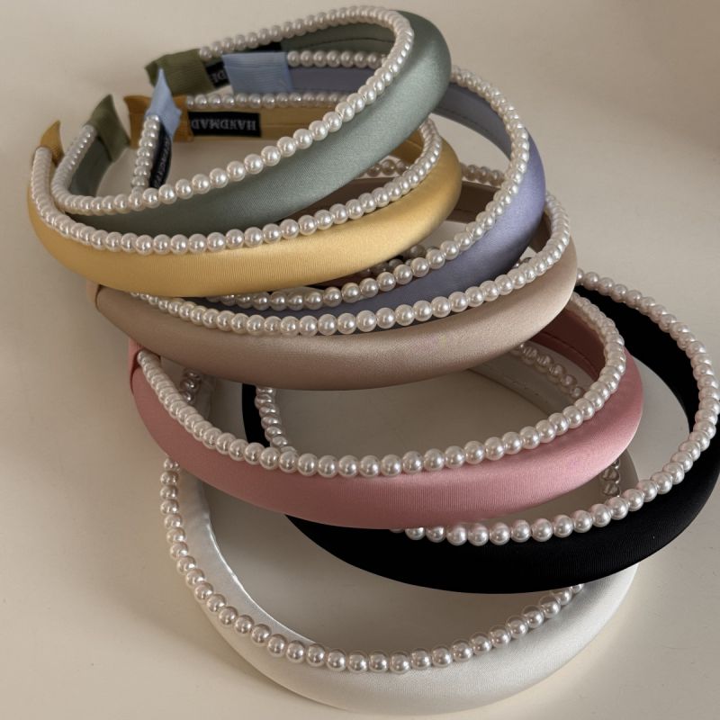 Diadema De Tela Con Perlas De Doble Capa