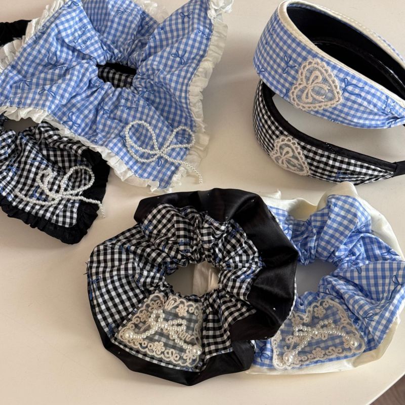 Diadema De Tela A Cuadros Con Ala Ancha