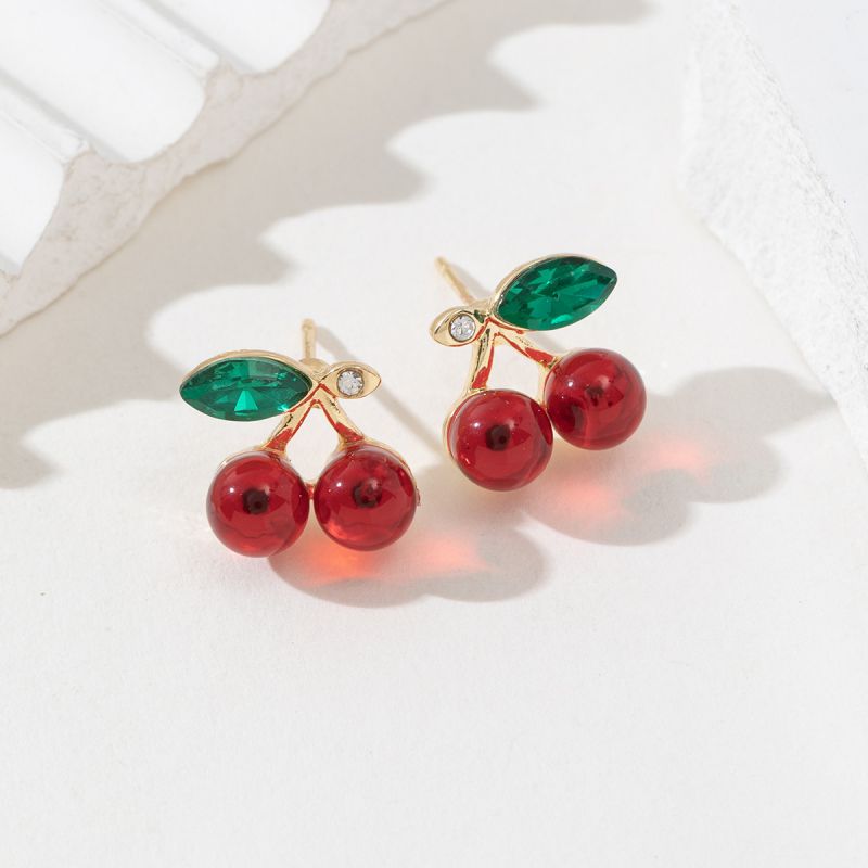 Pendientes De Cereza De Metal Con Diamantes