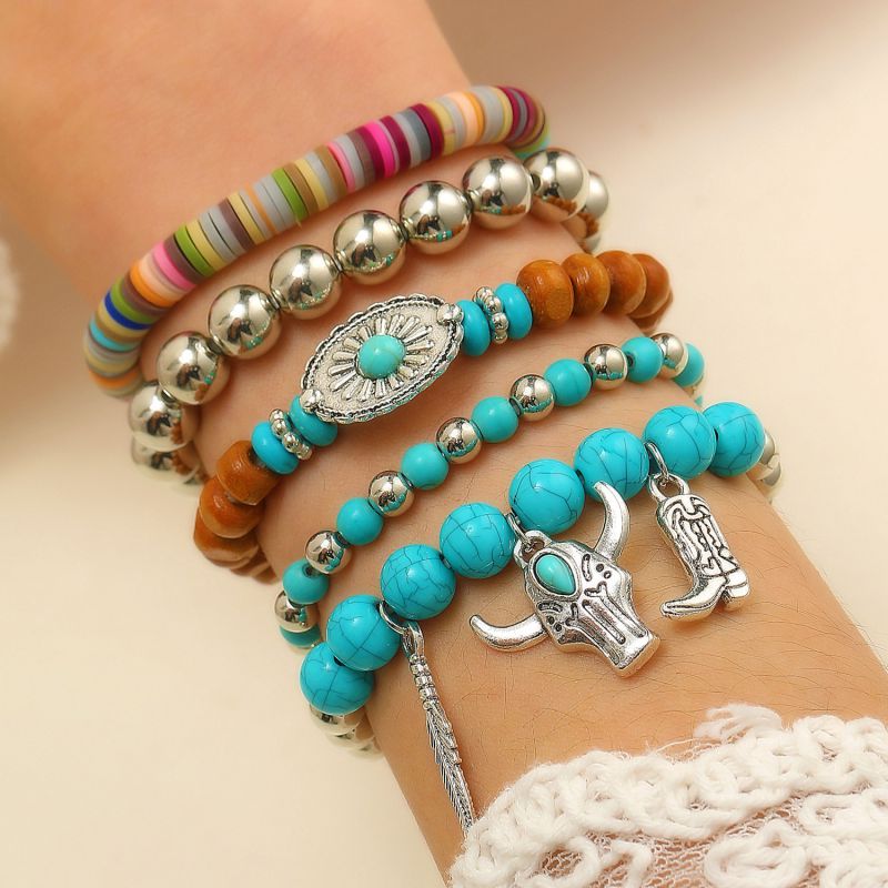 Conjunto De Pulseras De Aleación Con Cuentas Geométricas Para Hombre