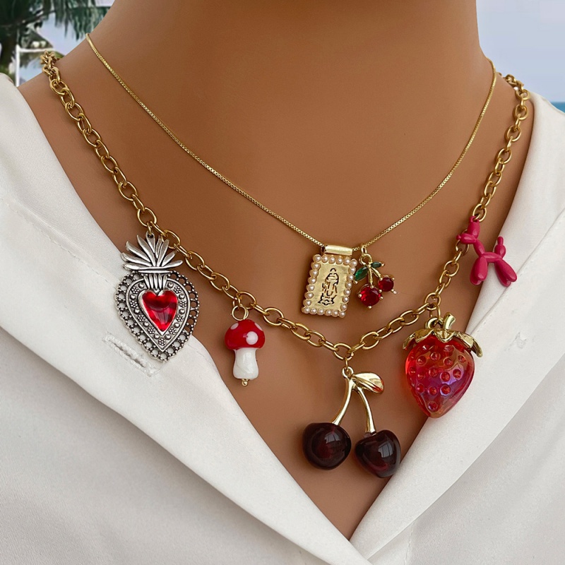 Collar De Aleación Con Forma De Corazón De Cereza Y Gotas De Aceite