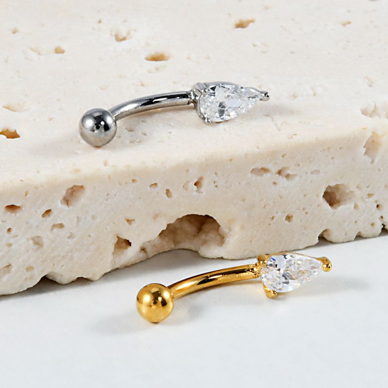 Piercing Para Ceja En Forma De Lágrima De Diamante De Acero Inoxidable (precio Por 2 Piezas)