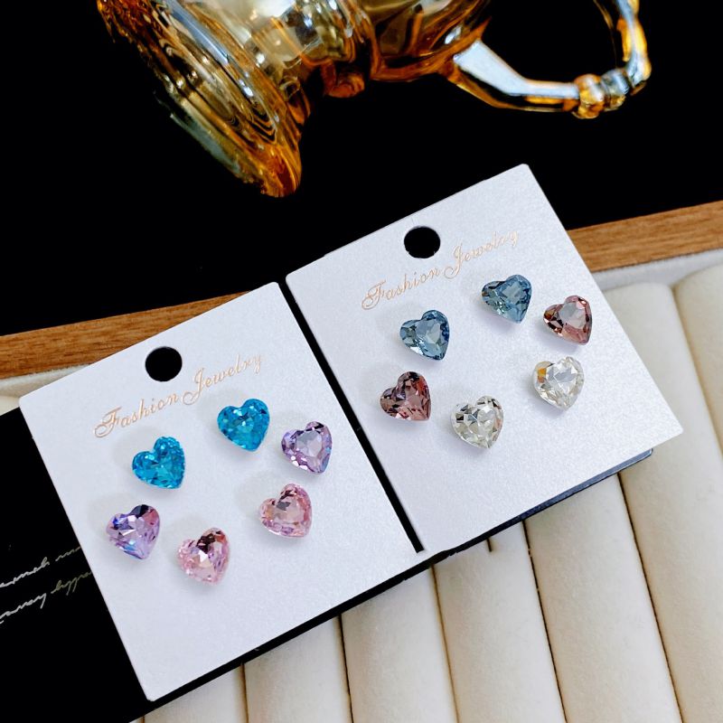 Juego De Pendientes De Corazón De Cristal