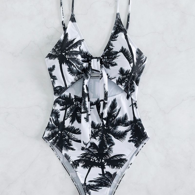 Traje De Baño De Una Pieza Hueco Con Estampado De Poliéster