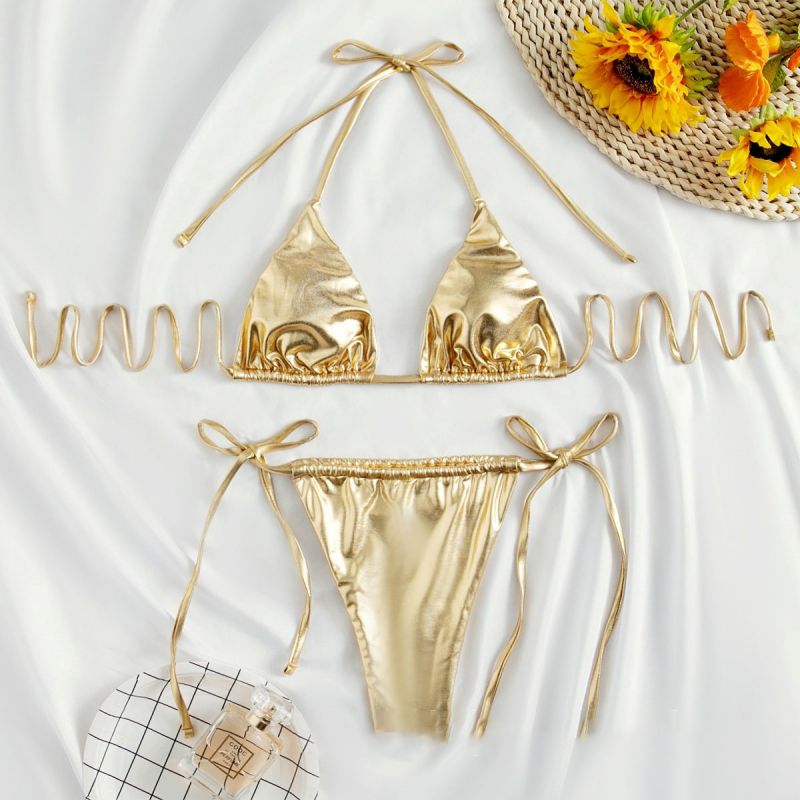 Bikini De Poliéster Con Cuello Halter