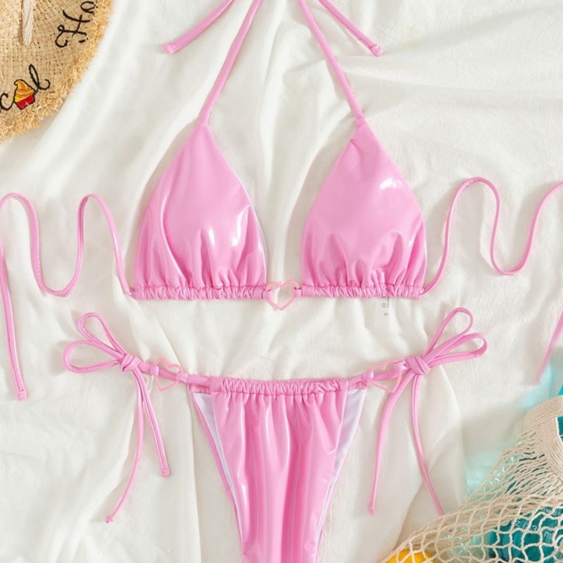 Bikini De Poliéster Con Cuello Halter