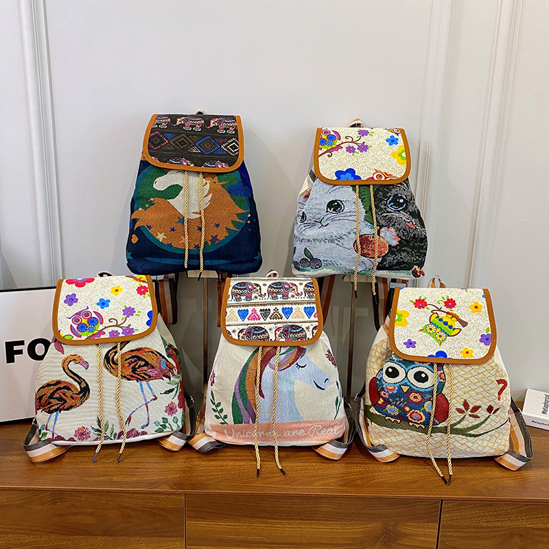 Mochila De Dibujos Animados Con Bordado Tejido
