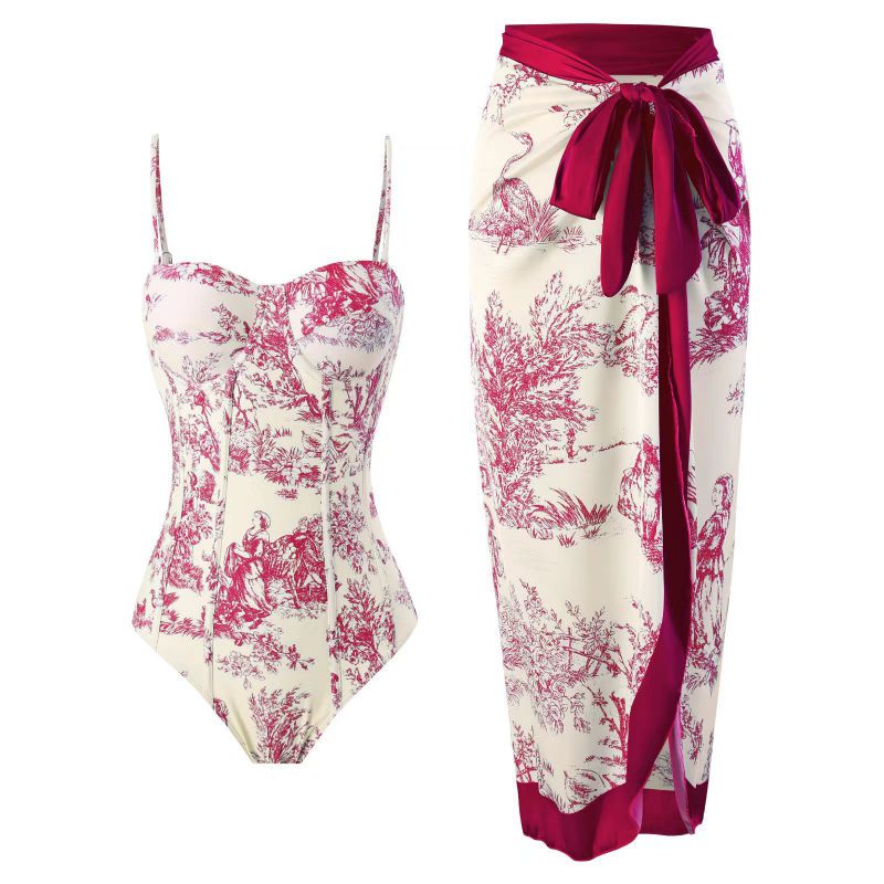 Traje De Baño De Una Pieza Estampado De Poliéster Con Nudo Y Vestido De Playa