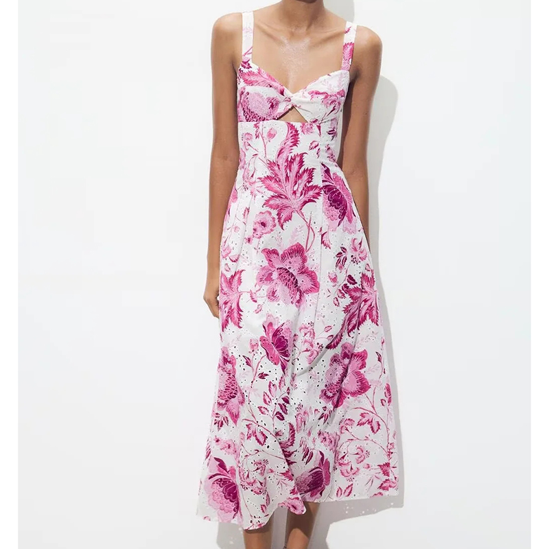 Vestido De Tirantes Con Estampado Combinado