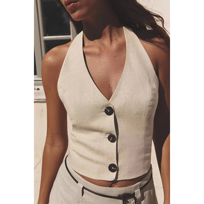 Chaleco Halter Con Botones Combinados