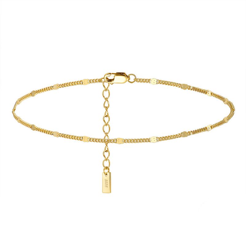 Tobillera Con Cadena Espaciadora Geométrica Plateada