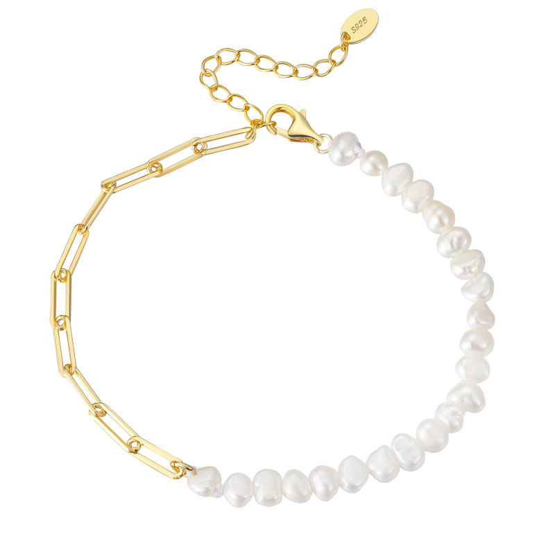 Pulsera De Cadena Con Cuentas De Perla Plateada