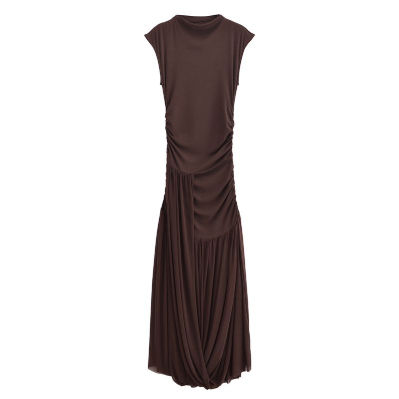 Vestido Largo Irregular Sin Mangas Con Panel De Tul