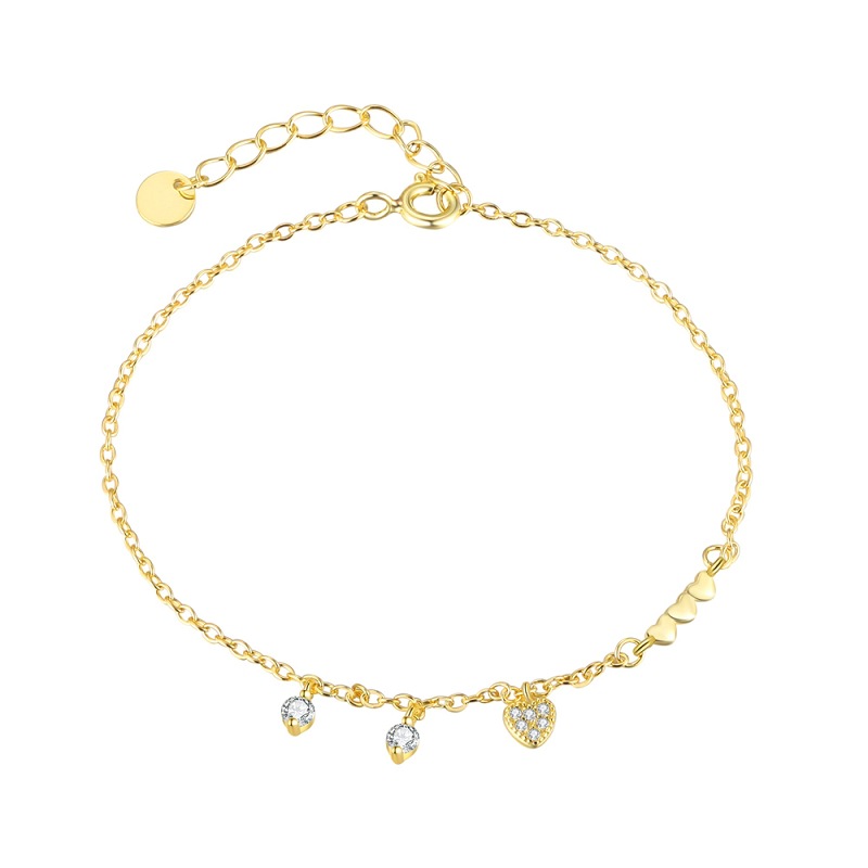 Pulsera De Plata Con Corazón De Diamantes