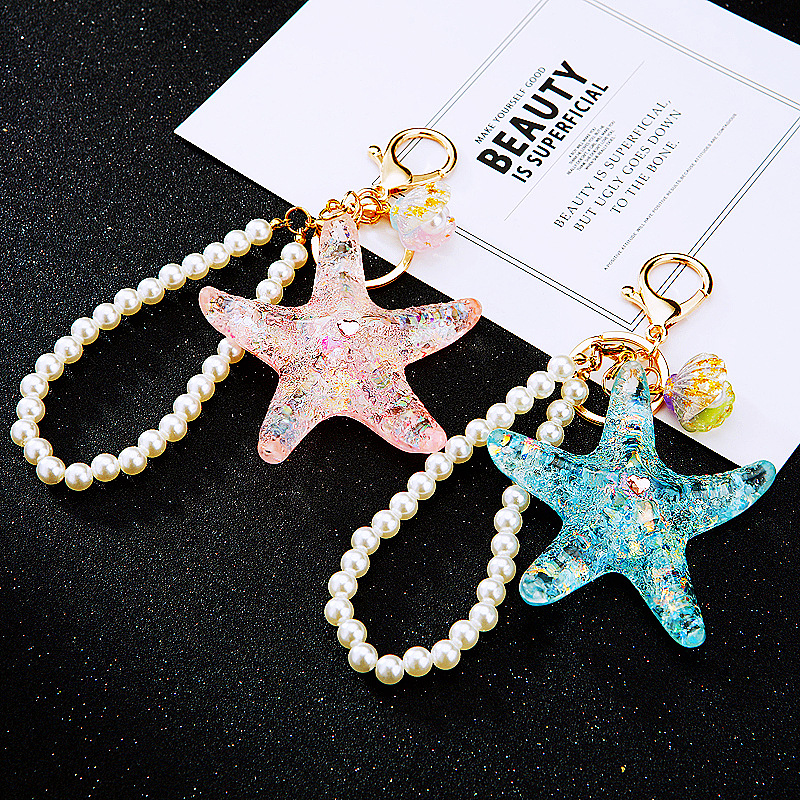 Llavero De Estrella De Mar Con Cuentas De Perla